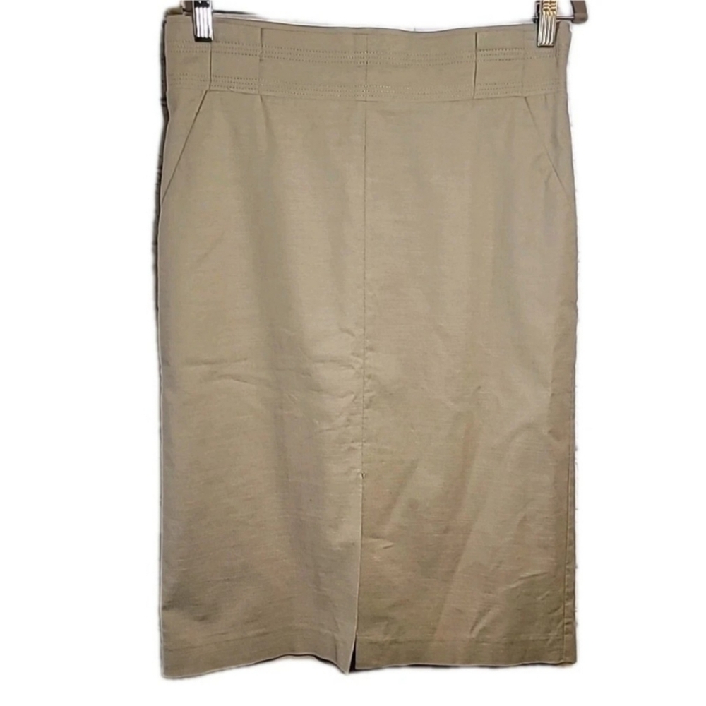 Ann Taylor Pencil Skirt Size 10 Tan Front Slit Office Career Business Corporate